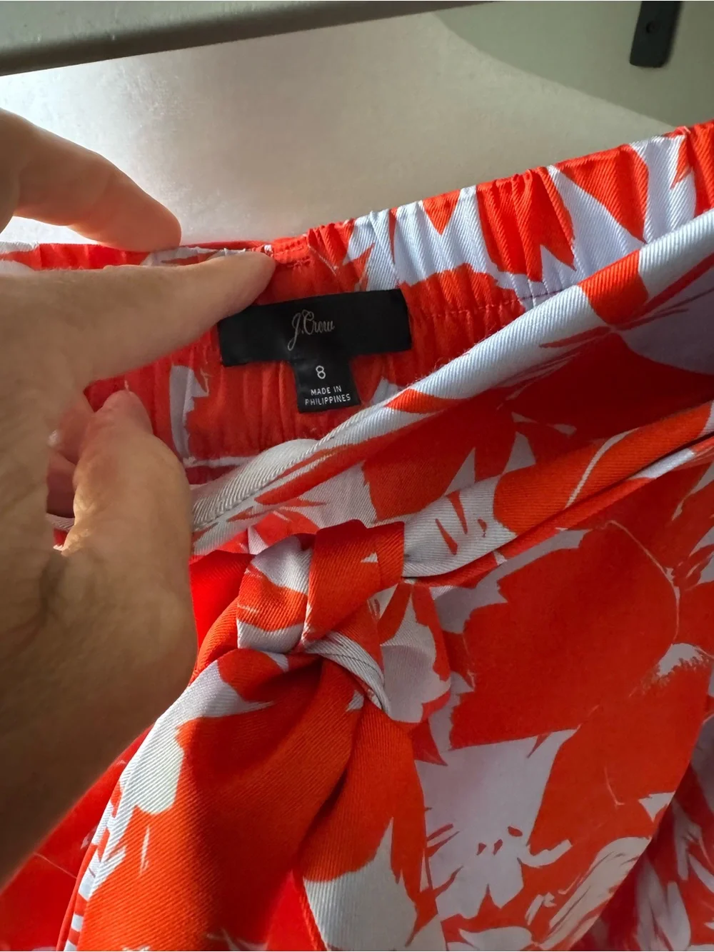 J. Crew Orange and Blue Floral Silk Pants with Waist Tie